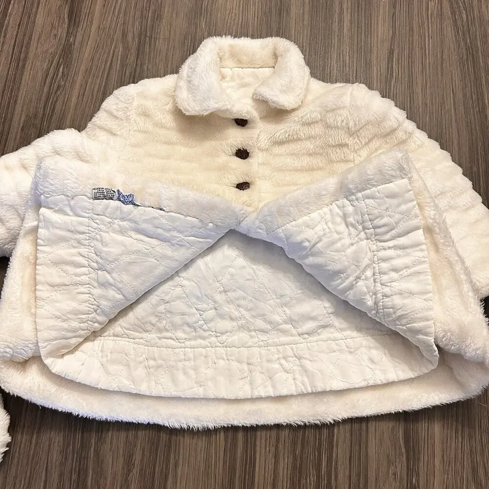 Vintage Breman & Tanner Girls White Faux Fur Overcoat & Matching Bonnet 18-24m
